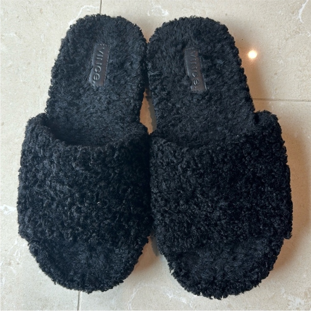 VInce Cozy Fuzzy Slide Slippers in Black - Picture 2 of 6